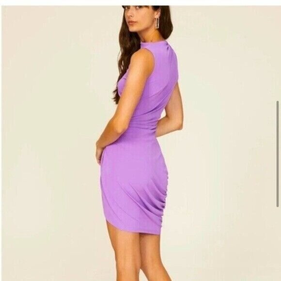 MONSE Sleeveless Keyhole Detail Draped Dress Stretch Purple Mini Designer Sz 0 • - Picture 12 of 13